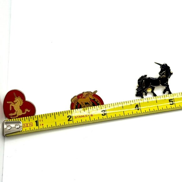 Set Of 3 Vintage Unicorn Enamel Pin Brooch Gold Tone Heart Rainbow Black Retro - Picture 2 of 9